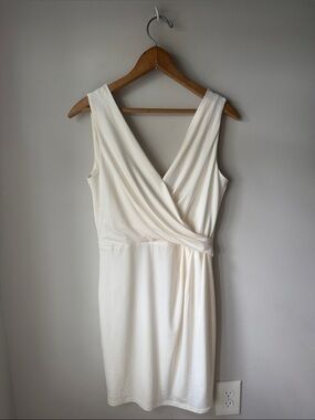 H&M Cream Ivory Faux Wrap Dress Sleeveless Surplice Cocktail Bridal Shower Mini